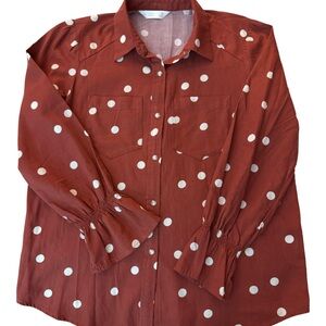 LC Lauren Conrad Rust Polka Dot Button Down Blouse Preppy Chic Fall Size XS